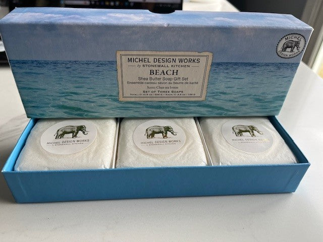 Michel Design Works BEACH Soap Set of 3 x 3.5 oz Wrapped Bars in Gift Box- NIB