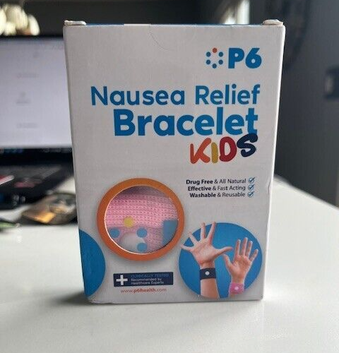 P6 Health Nausea Relief Bracelet For Kids 1 Pair Pink, All Natural W/Storage Box