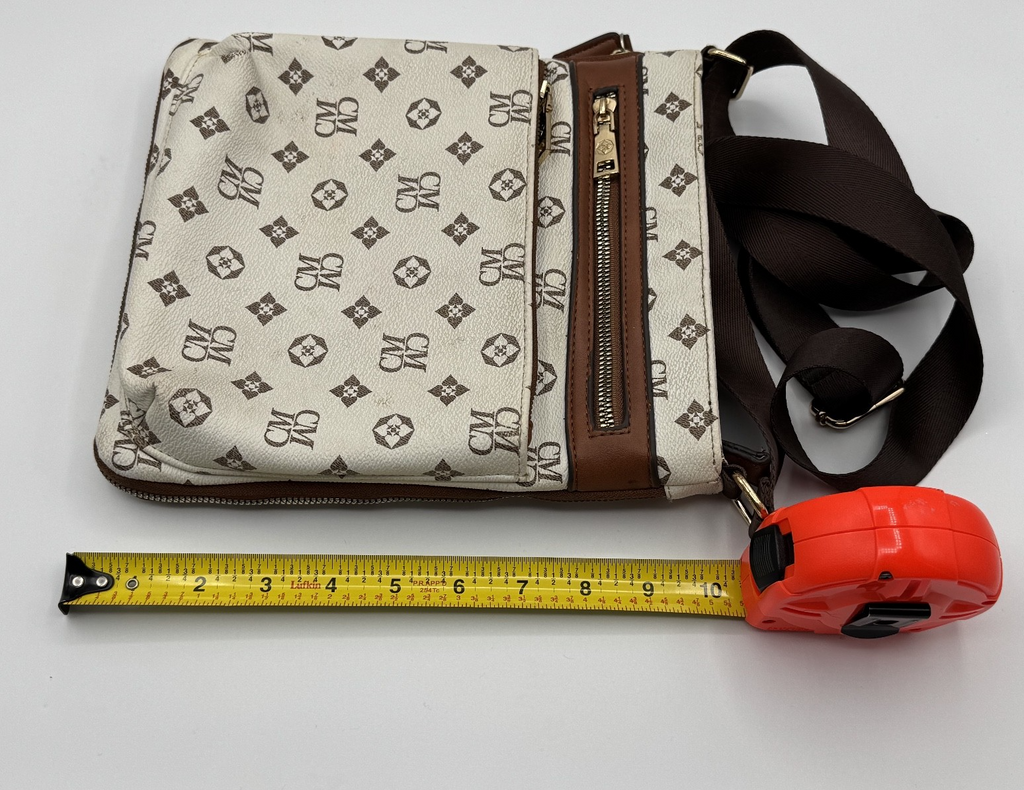 CM Monogram Crossbody White & Brown Vegan Leather Purse Handbag
