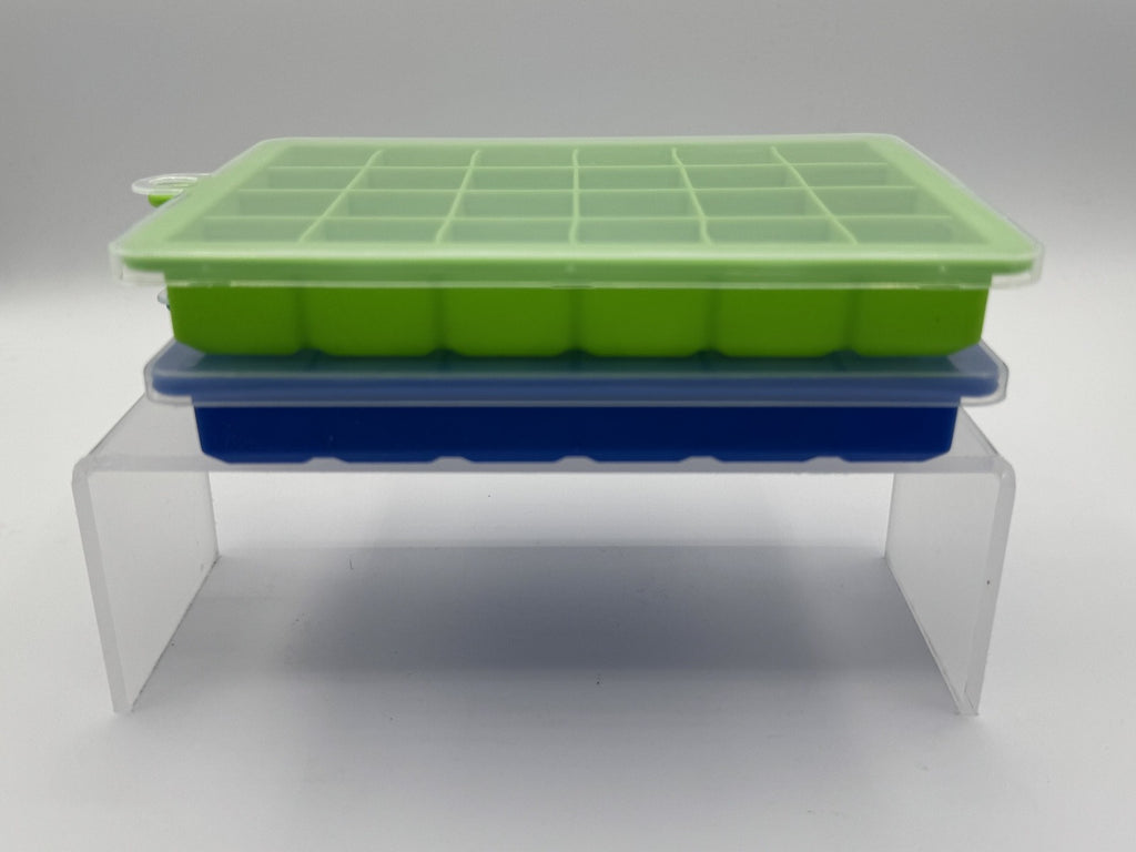 2 pk. Soft Silicone Ice cube Tray with PP Lid, BPA free 36 Cubes ea. GR/BL NEW