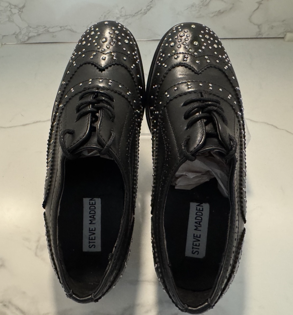 Steve Madden Saxon Black Studded Oxford Shoes 90's, Sz 8.5,Pre-owned, Excellent