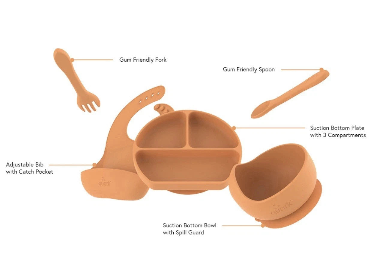 Quark Feedi 5-Piece Silicone Baby Feeding Set  Easy to Clean, New in Box Sealed