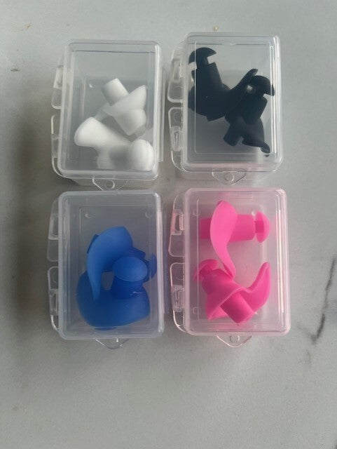 Swimming Ear Plugs New Design 4 Pairs Colorful Reusable Comfortable Fit, W/Case