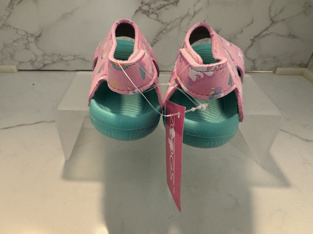 Zoogs Toddler Girls Water Sandals Size 7 Pink Teal Unicorn Beach Pool Summer NWT