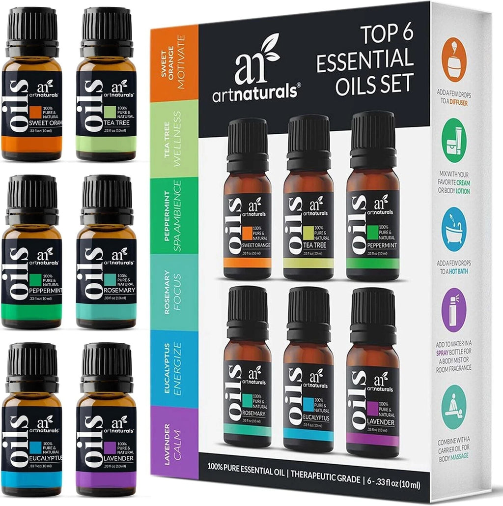 ArtNaturals Aromatherapy Top-6 Essential Oil Set, 100% Pure 6 x 10ml Bottles NIB