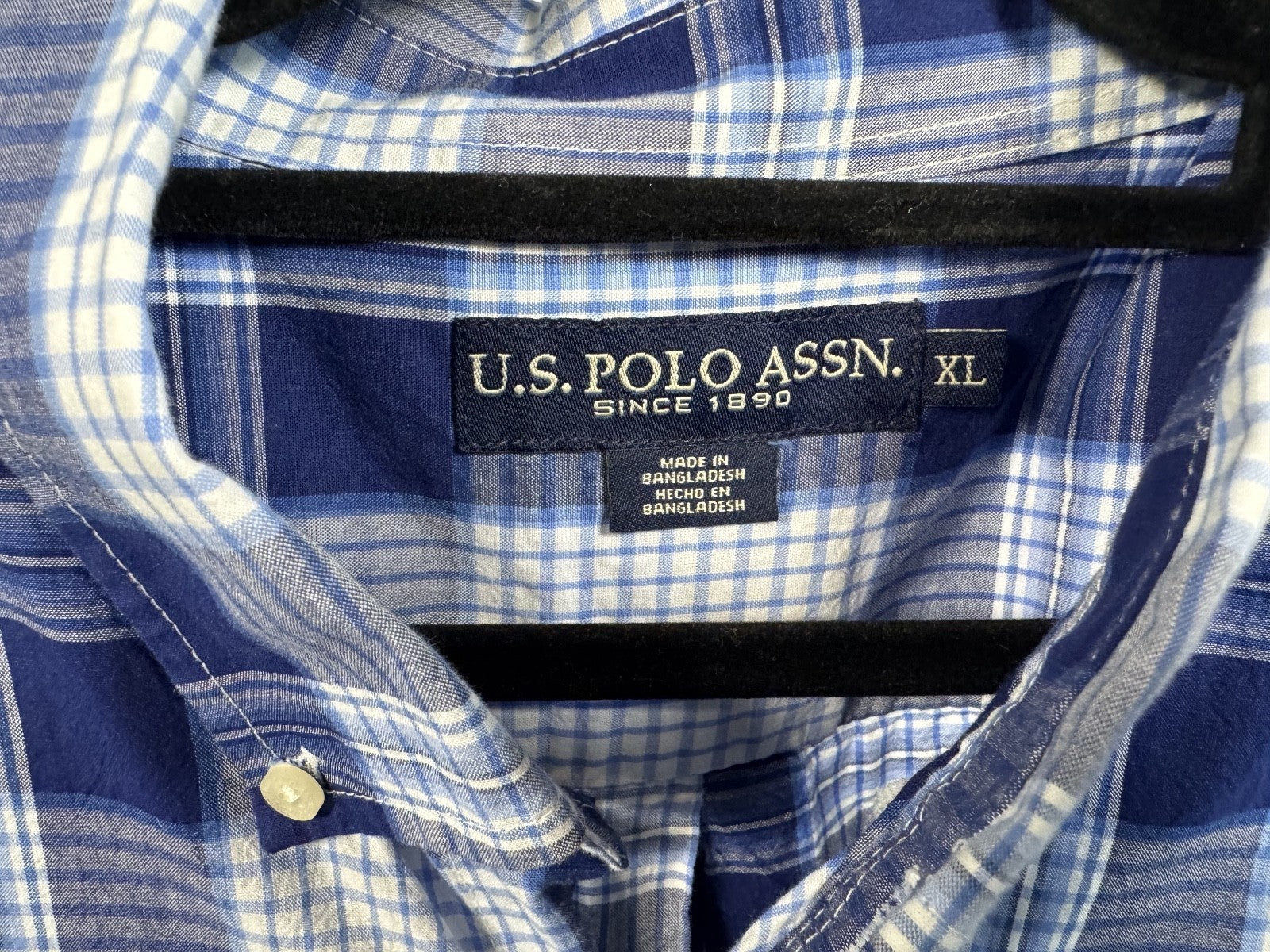 US Polo Assn. Men's Plaid Button Up Shirt Short Sleeve Size XL Blue and White