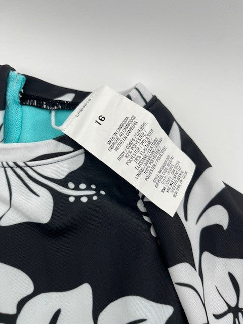 Roxy Girl One Piece Size 16/XL Swimwear Long Sleeve Multicolor Swimsuit,Blk. NWT