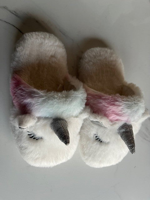 The Children's Place Girls White Pink/Blue Unicorn Slipper Slip on YOUTH 12-13