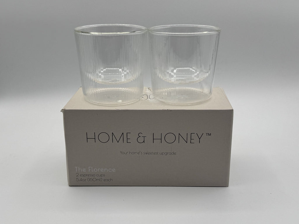 Home & Honey 2pc Espresso Cups 5.4oz, Double Wall Borosilicate Glass NIB