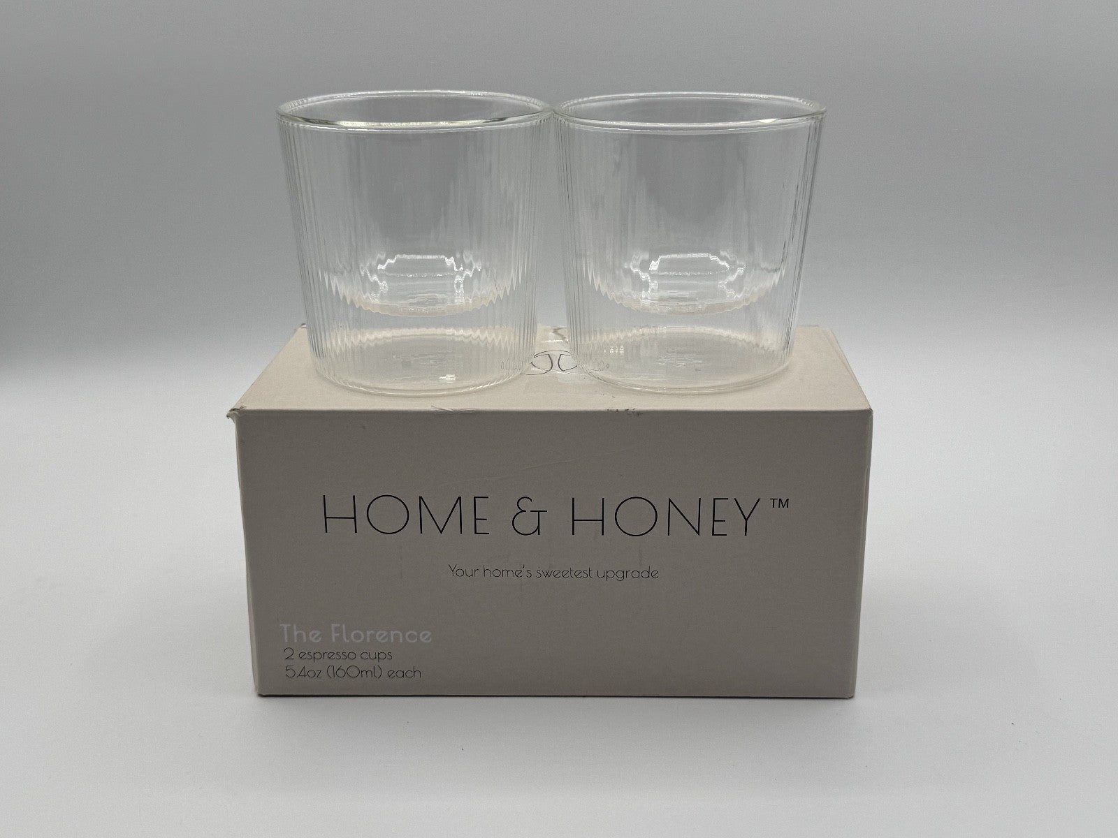 Home & Honey 2pc Espresso Cups 5.4oz, Double Wall Borosilicate Glass NIB