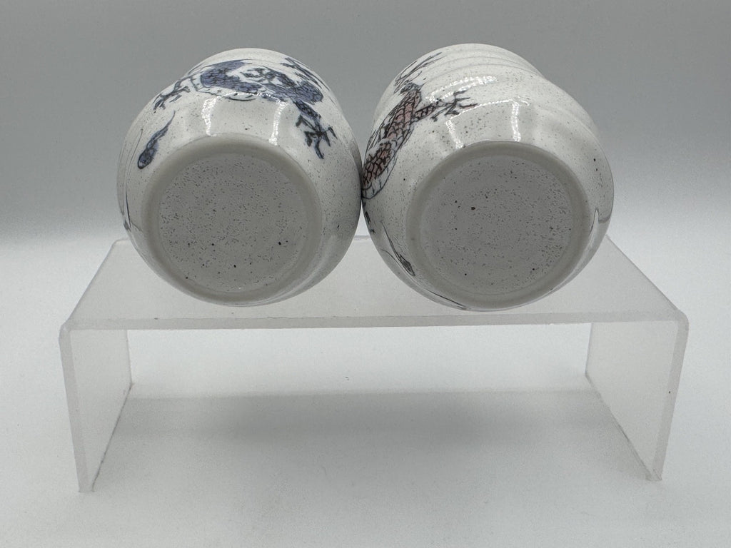 Authentic Japanese Yunomi Tea Cups Red & Blue Set, Collectable Asian Set, New