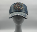 Bedazzled Denim Rhinestone, Size 4 Cap Adjustable Strap Hat 100% Cotton, Pre-own