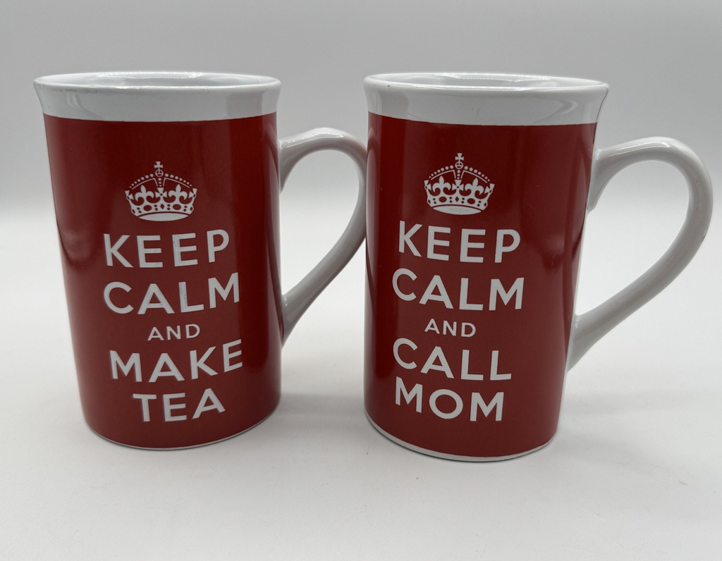 2pc.-Keep Calm and Make Tea & Call Mom by Bay Island 5" , 12 oz Tea Cup, NEW