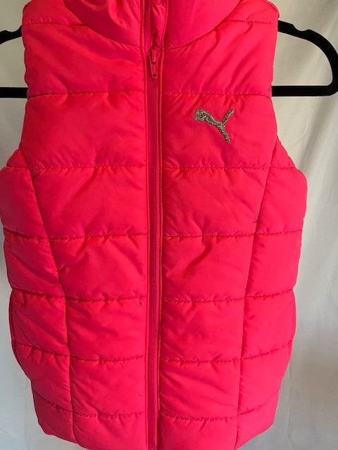 PUMA Girls Quilted Vest Size 7/8Puffer Vest Full Zip Bright Hot Pink w/Pockets