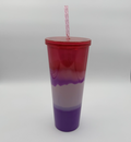 Pink Red White Purple 24 oz Tumbler, See Through w/ New Straw, Pre-owned, Excell