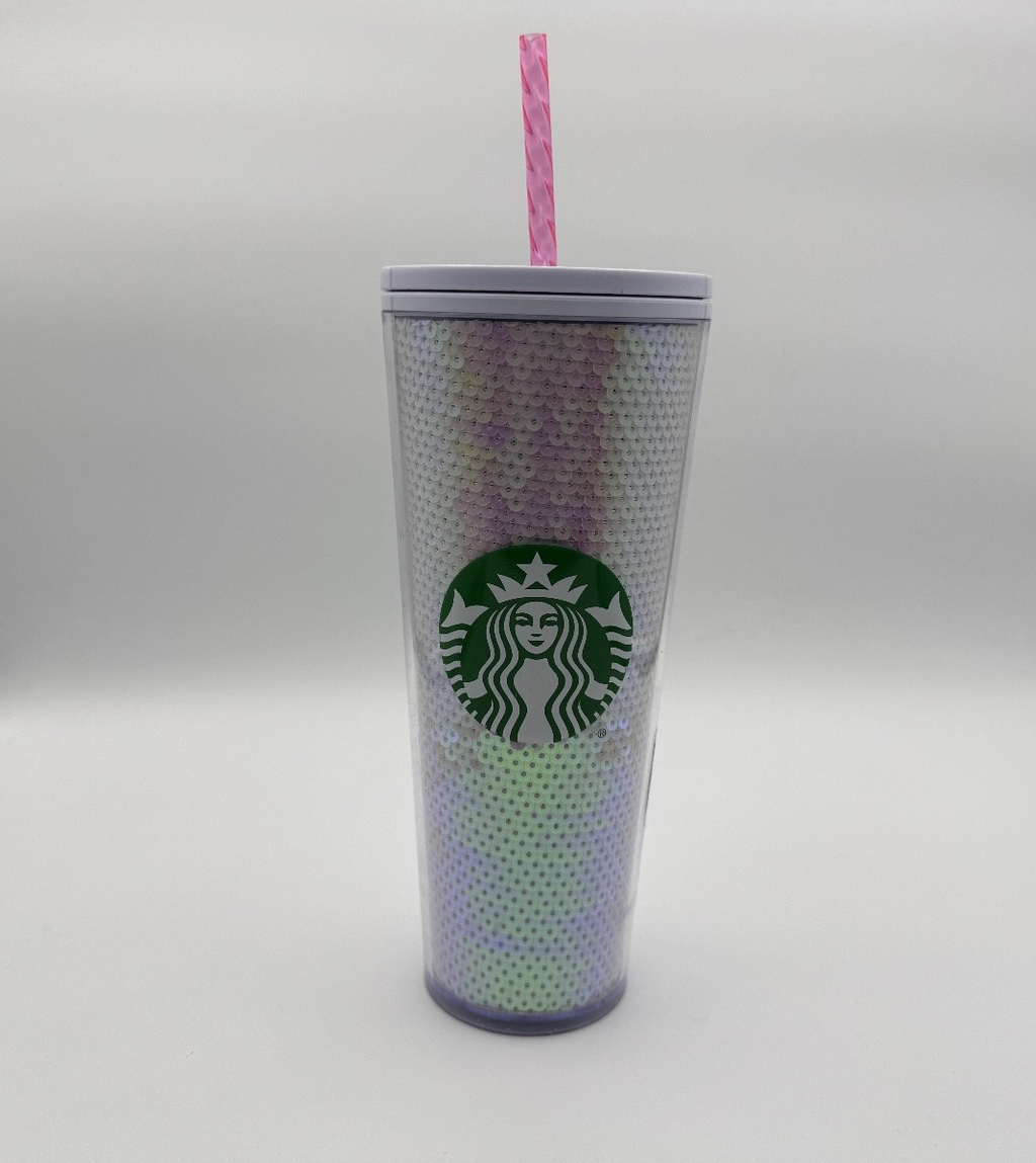Starbucks 2020 Holiday White Pink Sequins 24oz  Cup Tumbler w/ New Straw