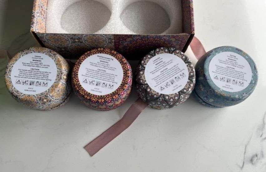 NEW Enjoy Your Life Gift Set of 4 Scented Candles Aromatherapy,100% Soy Wax NIB