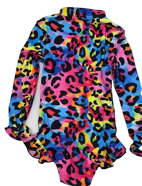 Girl Long sleeve One-piece Multicolor Zipper Swimsuit w/Animal Print 8-10yr. NEW