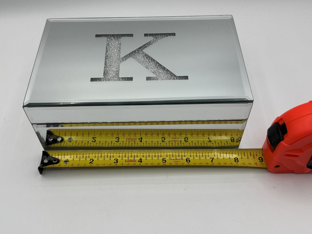 American Atelier Jewelry Monogrammed Mirrored Trinket Box Letter "K" 8x5 Pre-own