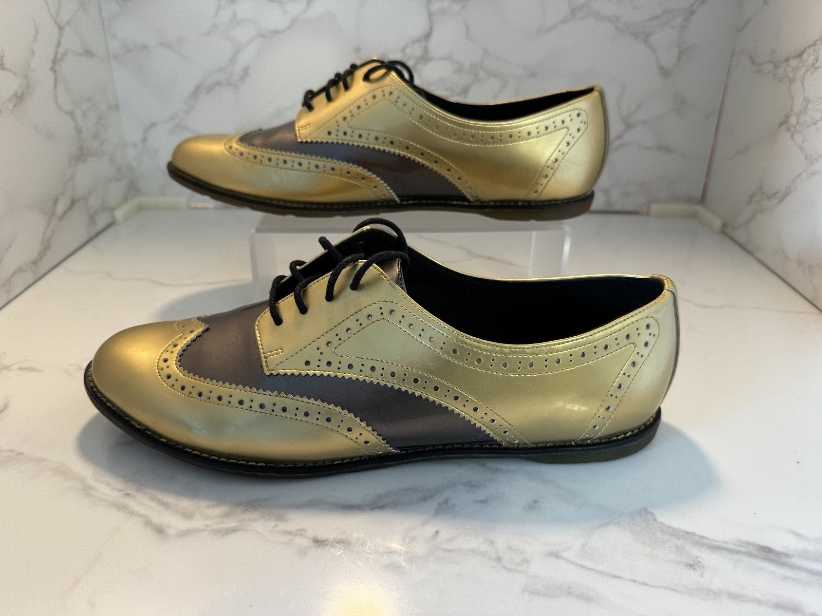 Doc Martens Gastby Polina Wingtip Oxfords Air Cushion Gold & Platinum Size 11