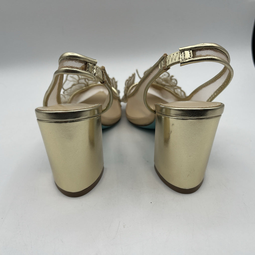 Betsey Johnson Women's Petra Flower Pump Sz 5 Slingback Pointed Toe Gold Sandal