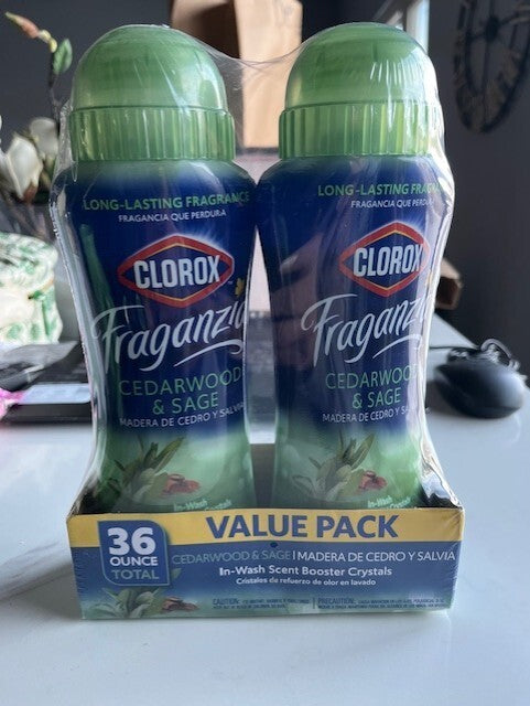 Clorox Fraganzia In Wash Scent Boost Crystals CEDARWOOD & SAGE Scent 36oz 2 Pack