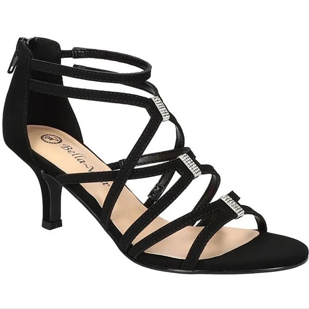 Bella Vita 11 Wide Width Black Strappy Heels Rhinestone Karlette Shoes. NIB