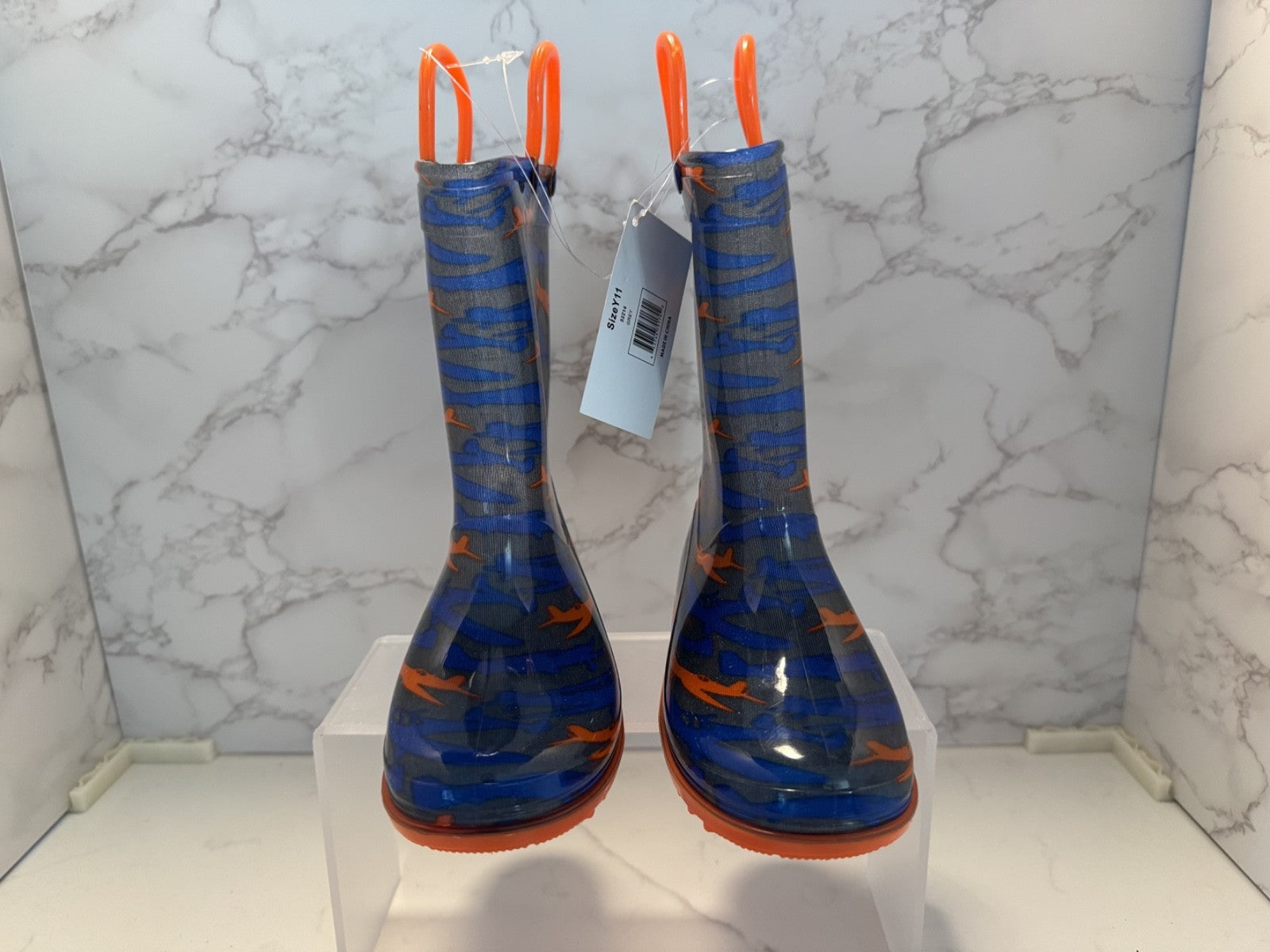 Lilly New York Rain Boots w/ Handle Youth Size 11 Orange & Blue with Airplanes