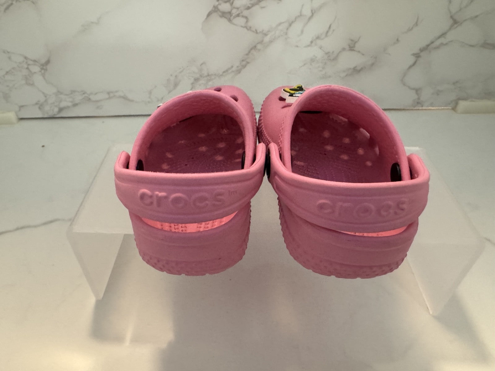 Crocs Kids Sz 2-3 Pink Rubber Slip On Round Toe w/ Minnie & Paw Patrol Charms