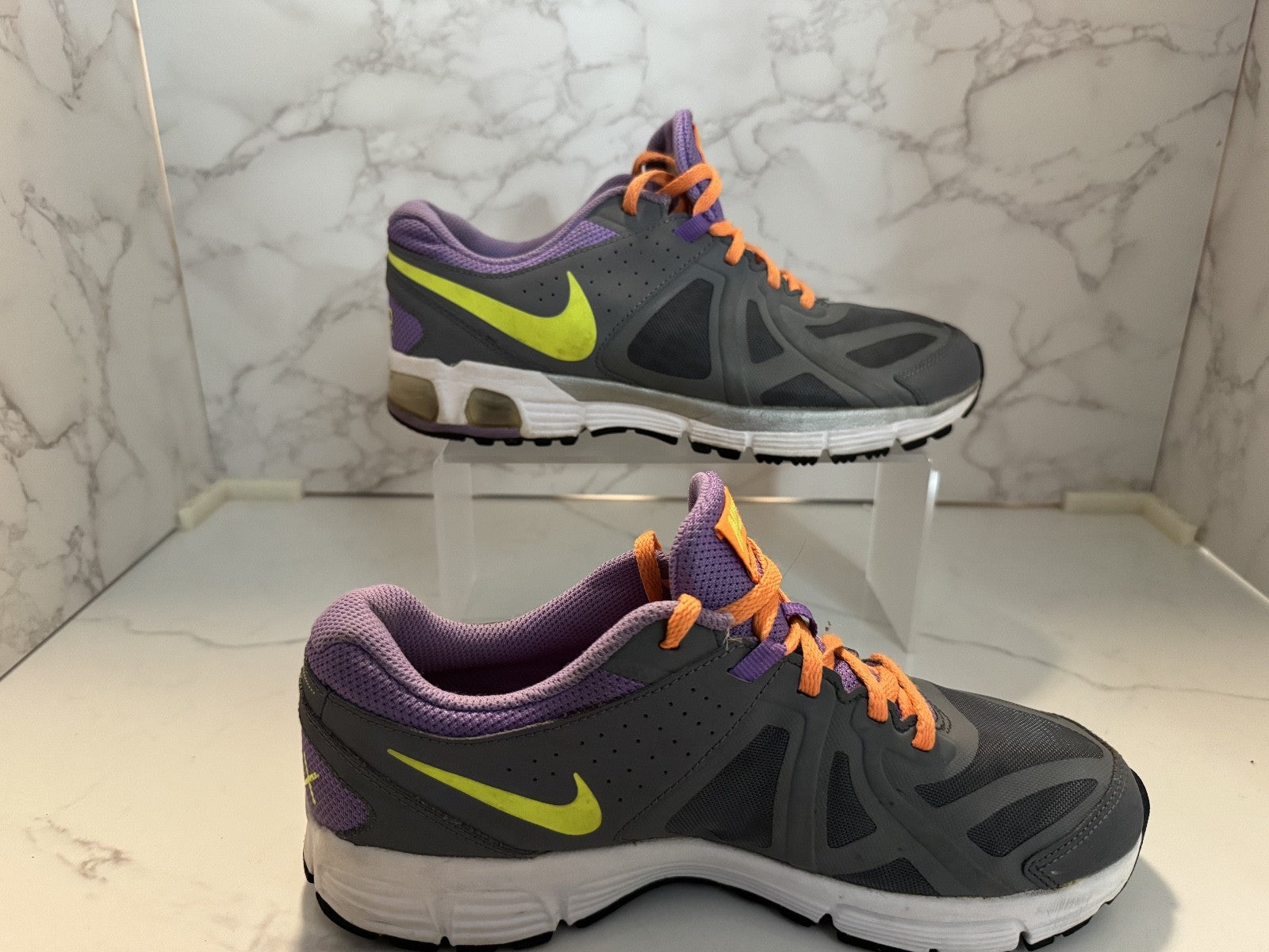 Nike Air Max Run Lite Shoes Youth Size 6.5Y Grey Purple Orange, Pre-owned,Excell
