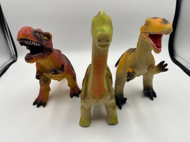 3pc Vintage Dinosaur Toys Lot, 8 Inch Play Toys, Pre-owned, Excellent Condition