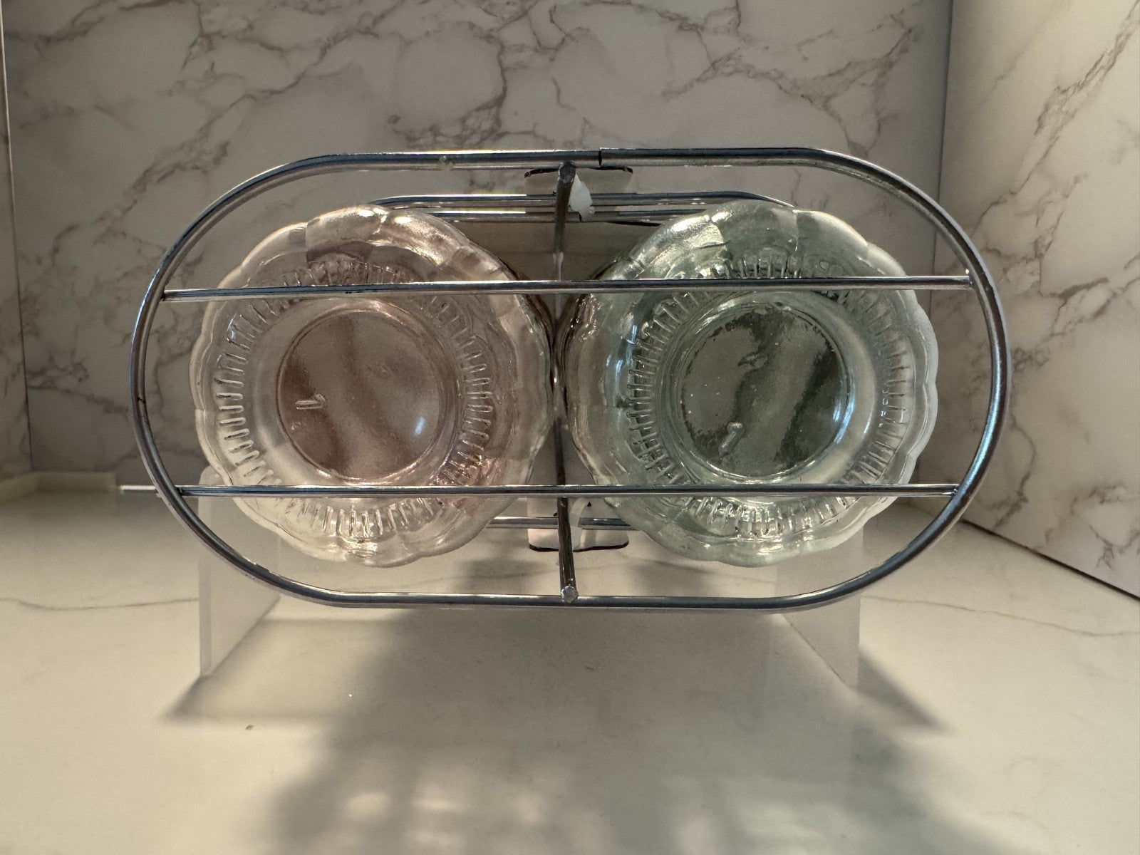 Cook With Colors Oil And Vinegar Set, Light Pink & Green Glass Bubble Set, New