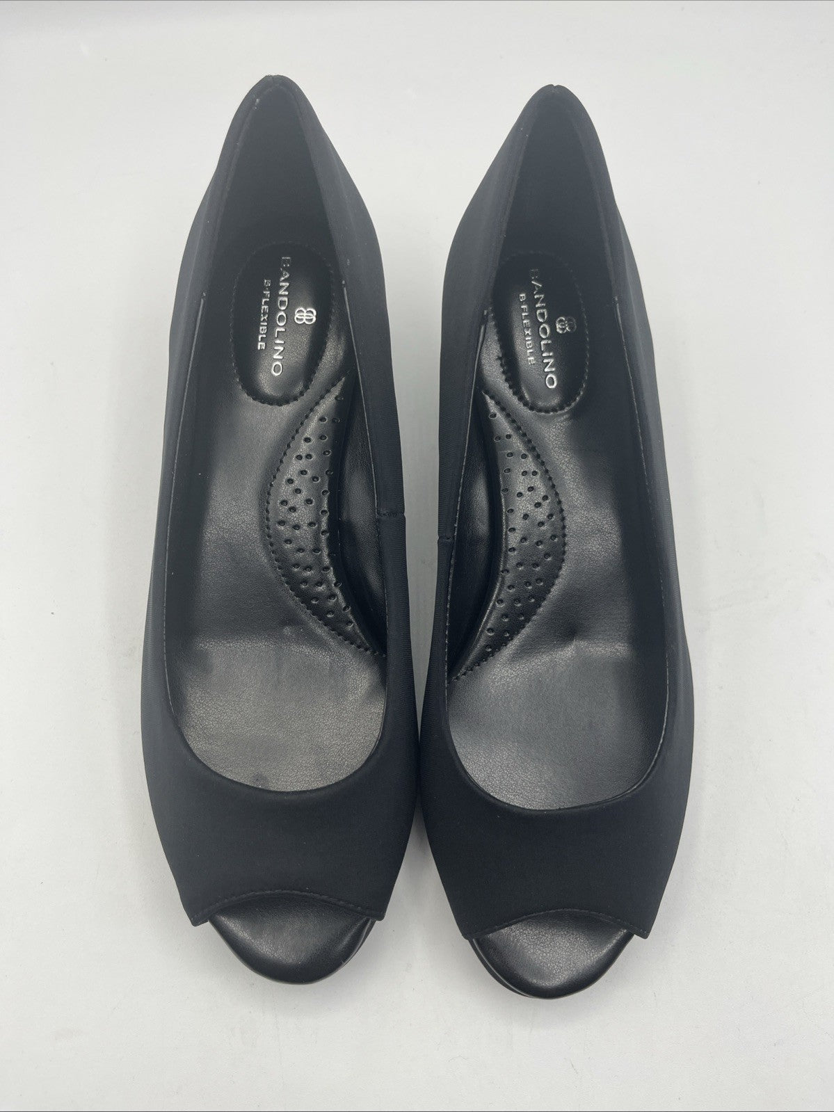 Bandolino Peep-Toe Dress Low Wedge Pumps Candra Black, Slip-on, Sz.6W, NIB