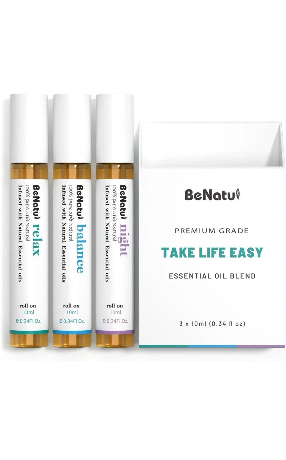 BeNatu Essential Oils 3 pk. Set(Breathe, Focus On, Happiness) .34 oz Roll-on NIB