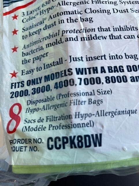 8 pk. Vacuum Cleaner Bags For Oreck type CC vacuum bags,XL UPRIGHT-CCPK8DW New