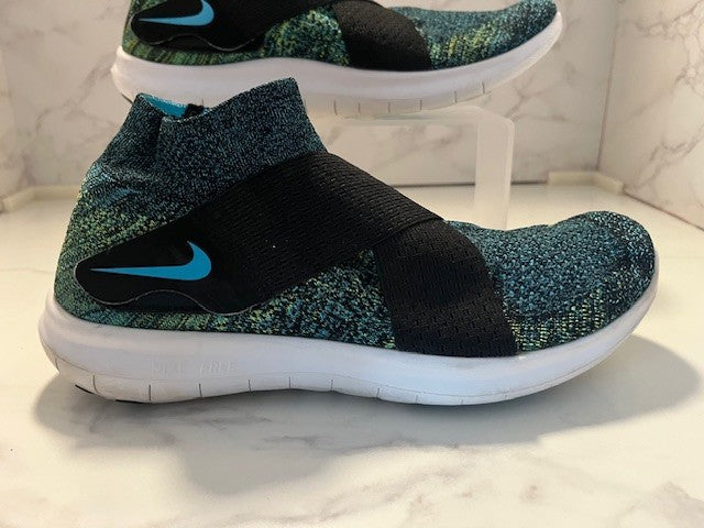 Nike Free Run Motion Flyknit Chlorine Blue Volt Me size 8.5 Pre-owned, Excellent