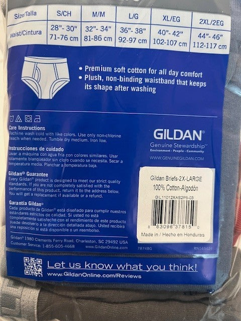 Gildan 5 Pack Men’s Cotton Soft Comfort Support Briefs Size 2XL 44-46 Assorted