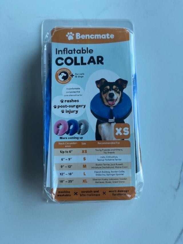 Bencmate Protective Inflatable Collar for Dogs and Cats - Size XS 6" Neck SEALED