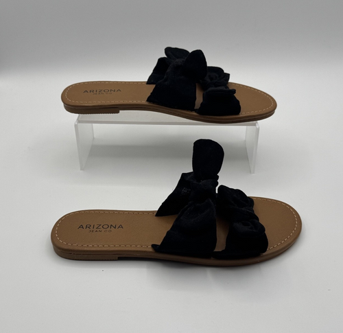 Arizona Jean Co.  Flat Sandal. Black Bow Sandals Women's 7.5, Bow Design