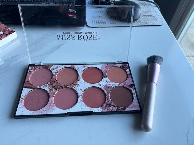 Miss Rose 8 Colors Blush Palette Natural Matte Long Lasting Makeup w/ Brush NEW