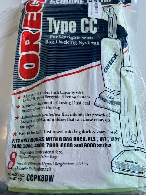 8 pk. Vacuum Cleaner Bags For Oreck type CC vacuum bags,XL UPRIGHT-CCPK8DW New