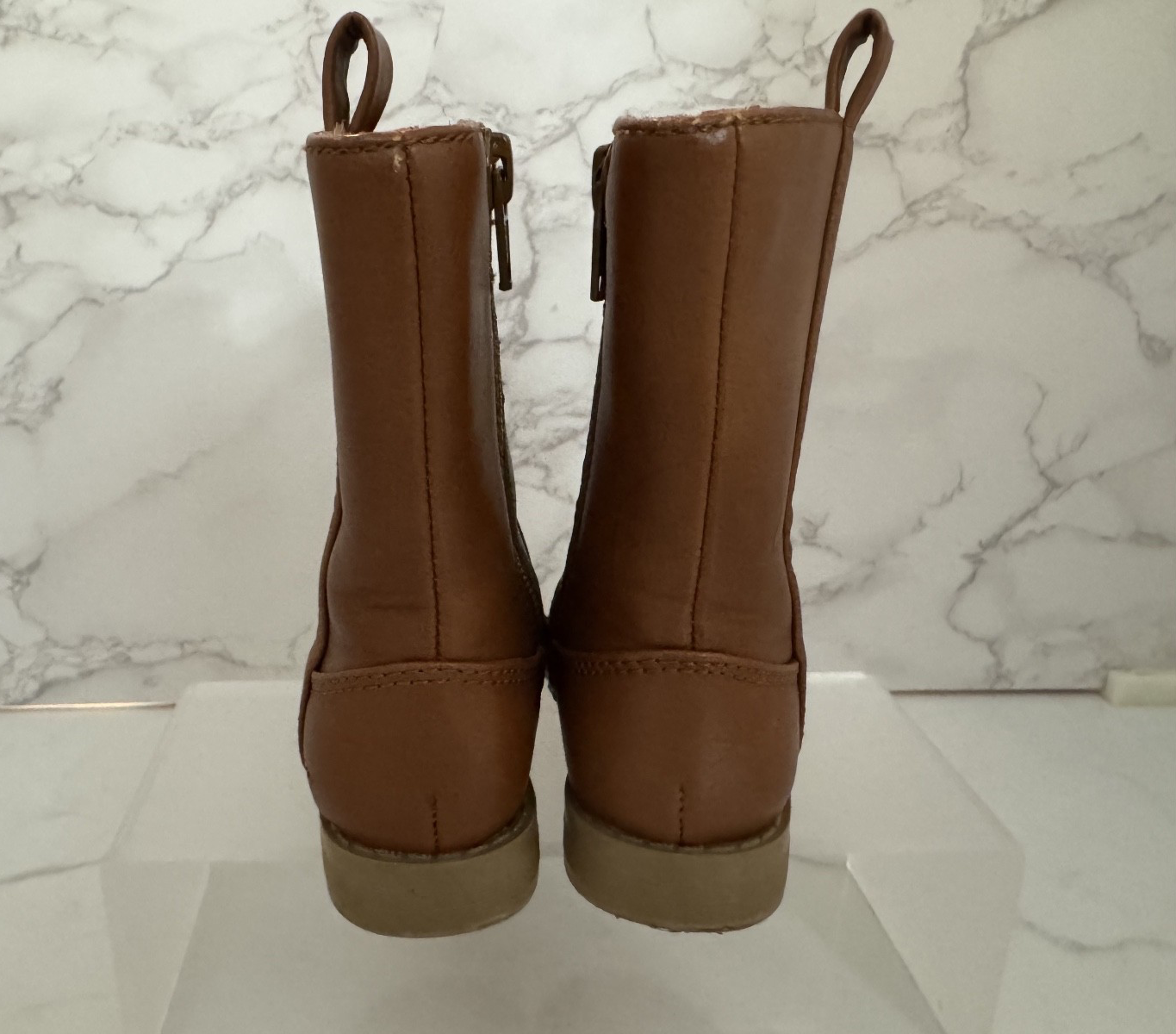Old Navy Toddler Girls Solid Brown Faux Leather Side Zip Tall Boots Toddler Sz 5