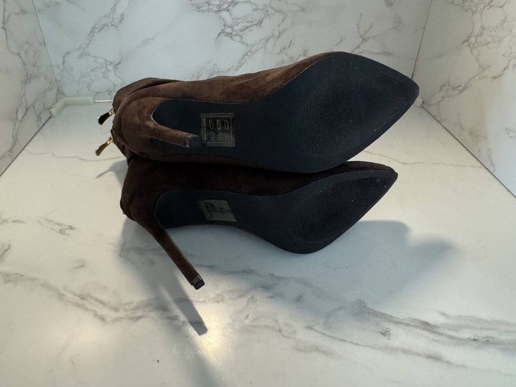 Fashion Nova Brown Zip Up Suede Slouchy Ankle Boot, Women's Size 8.5, Pre-owned