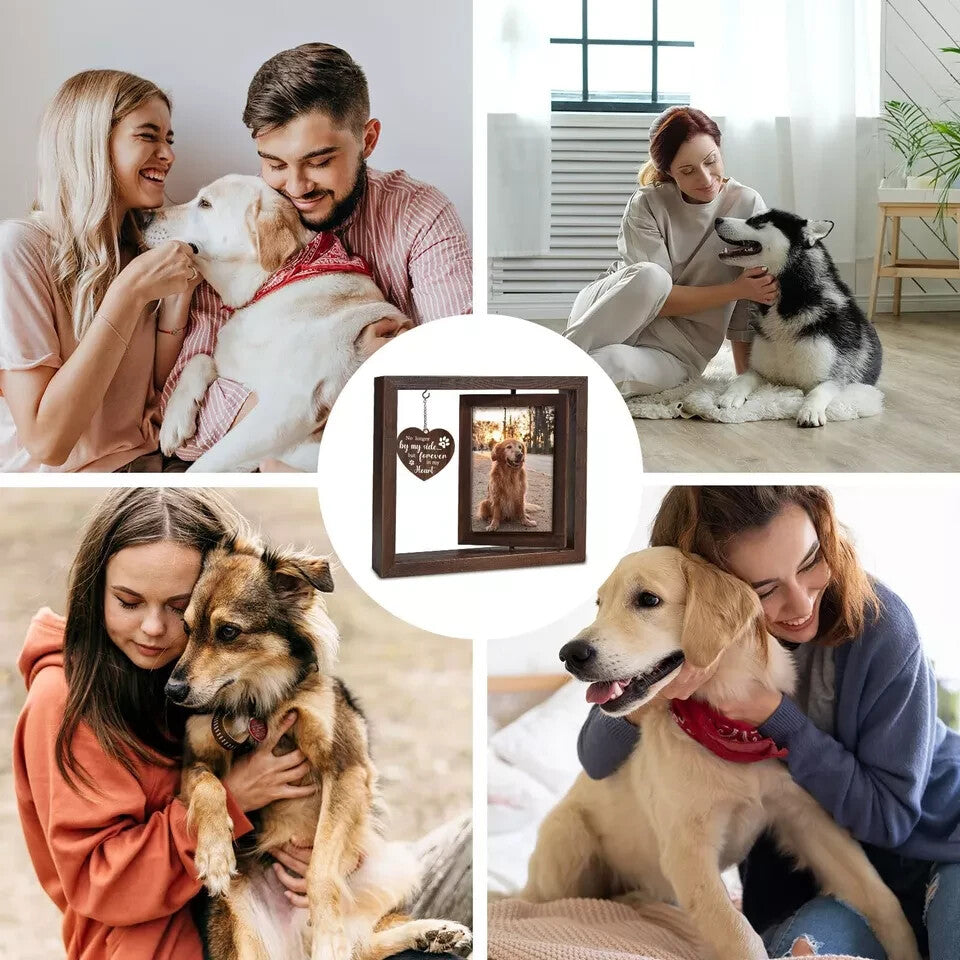 Pet Memorial Gifts for Dogs Cats Rotating Wooden Picture Frame for 4X6 Photo NEW