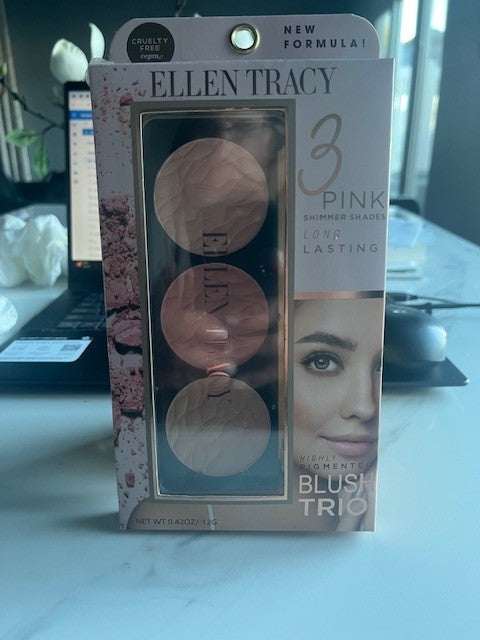 Ellen Tracy 3 Pink Shimmer Shades Blush Trio Rose /Pink/Dip Pink Blush Trio NIP