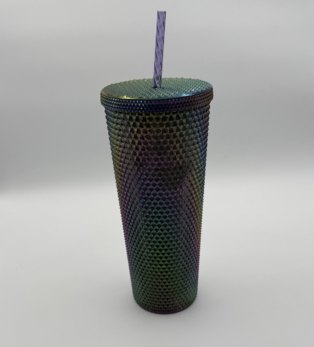 Starbucks 2021 Iridescent Studded Venti 24Oz Tumbler Cold Cup w/New Purple Straw