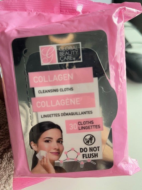 4 Pk Global Beauty CARE COLLAGEN CLEANSING CLOTHS 30/Pk=120 ALL Skin NEW SEALED