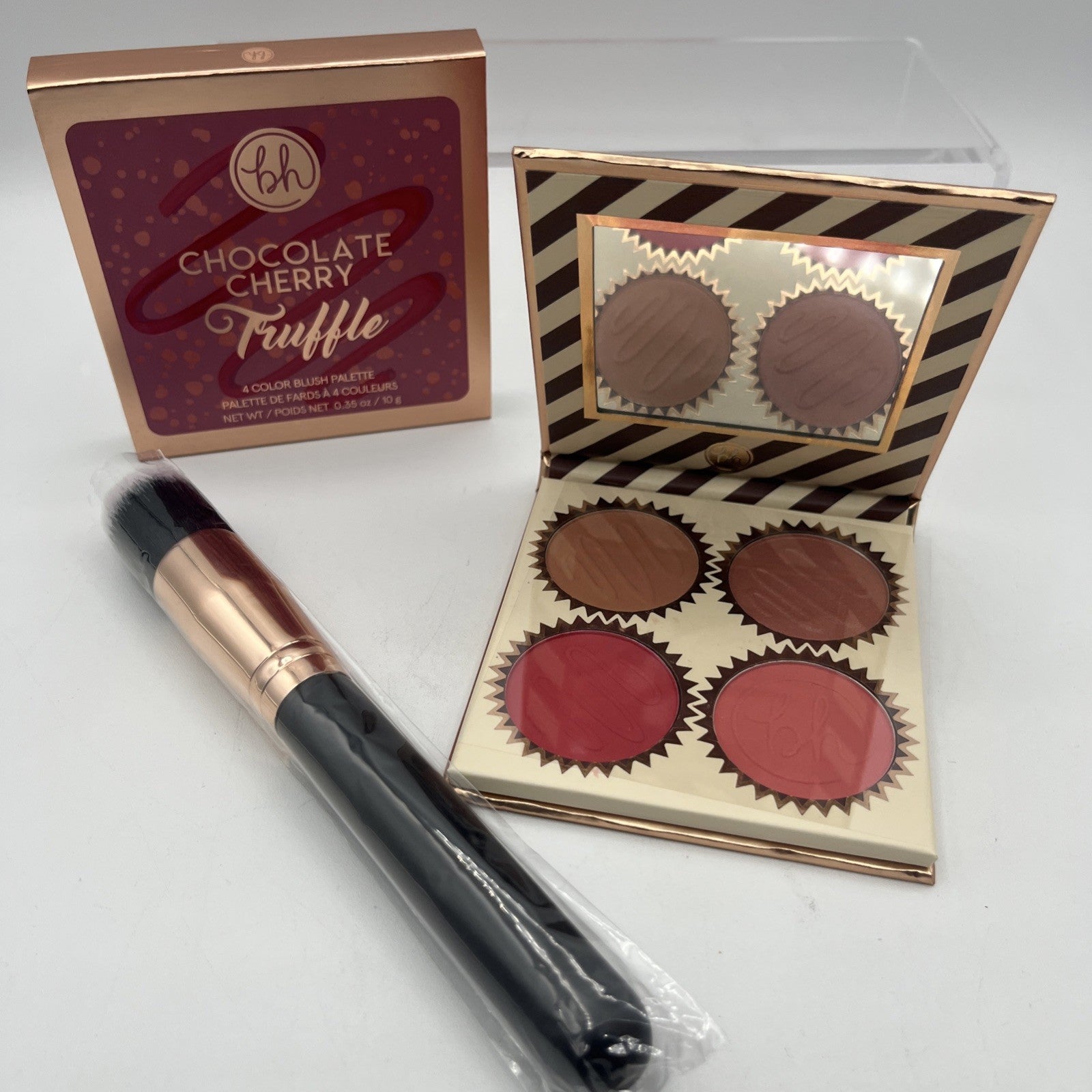 BH Cosmetics Chocolate Cherry Truffle 4 Color Blush Palette, w/ Brush, NEW