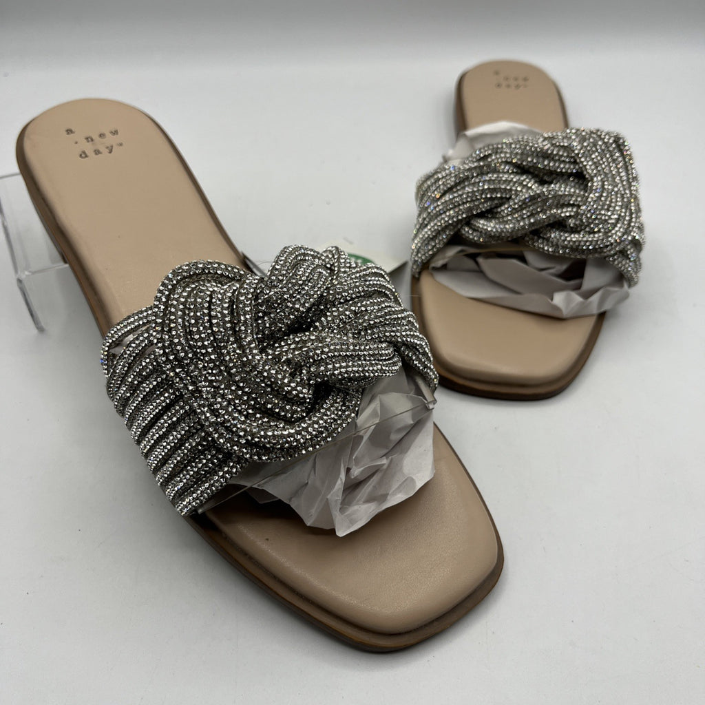a new day women's slides 546 Sliver Braided Strap Slide Sandals Casual Slip-on