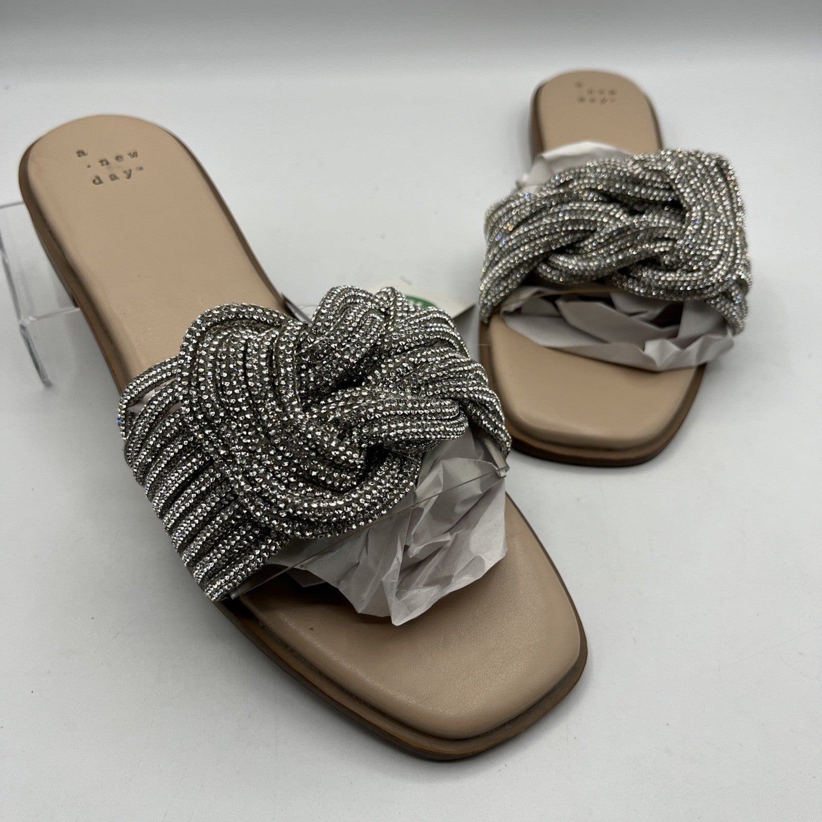 a new day women's slides 546 Sliver Braided Strap Slide Sandals Casual Slip-on